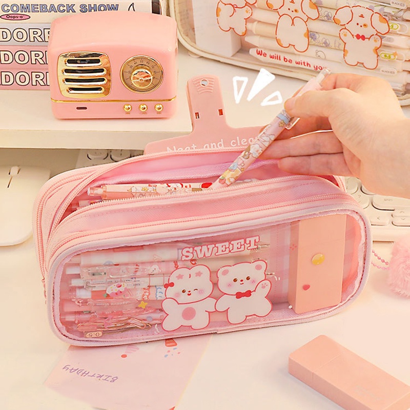 Bóp Viết Ba Ngăn Sức Chứa Lớn Có Móc Khóa Sáng Tạo Dễ Thương Cho Học Sinh