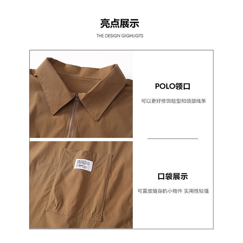 Summer Thin Ice Silk Retro Multi-Pocket Work Pants Lapel Short-Sleeved T-shirt Men's Polo Shirt Loose-Fitting plus Size Half-Length Sleeves Ao6L