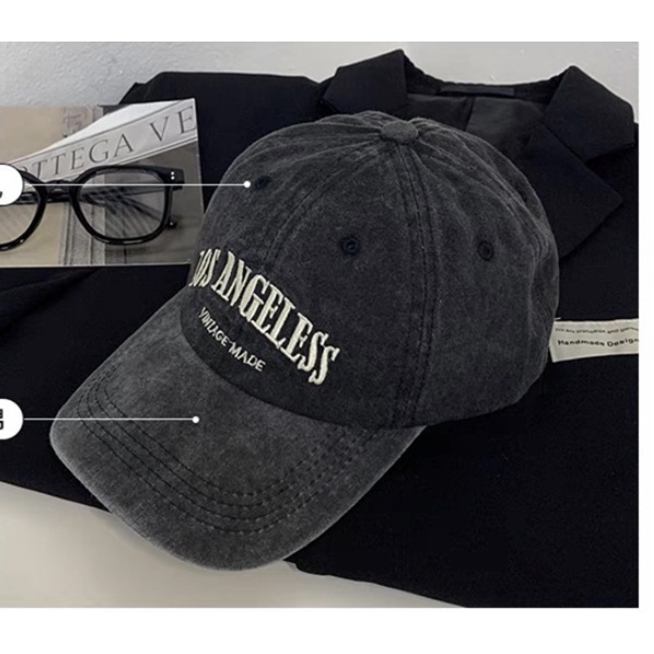 All-match retro đen xám rửa chữ thêu mũ bóng chày