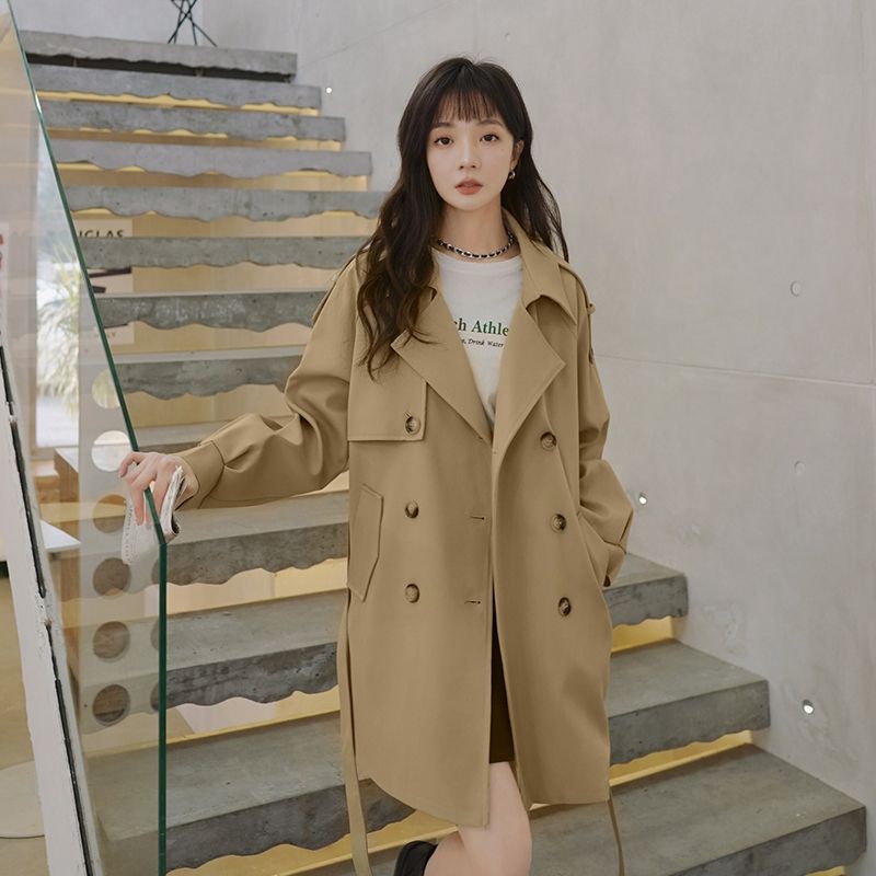 Kaki trench coat women's mid-length spring and autumn 2023 new popular overcoat