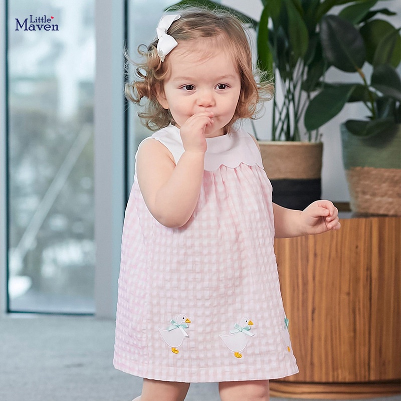 Đầm Công Chúa Tay Lửng Chất Liệu Cotton Thêu Họa Tiết Xinh Xắn Cho Bé Gái