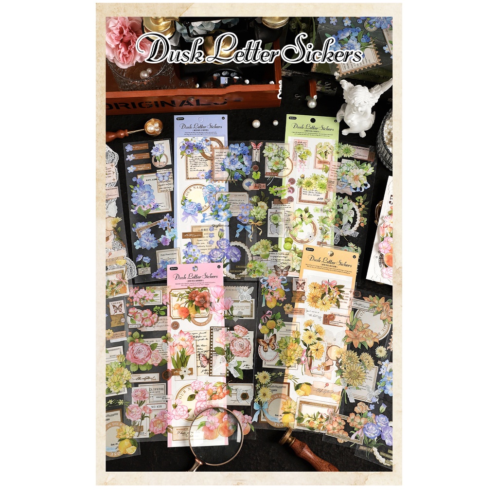 Jiianwu 6 tờ twilight letters series vintage dải dài chất liệu hoa pet băng sáng tạo tự làm tạp chí cắt dán văn phòng phẩm