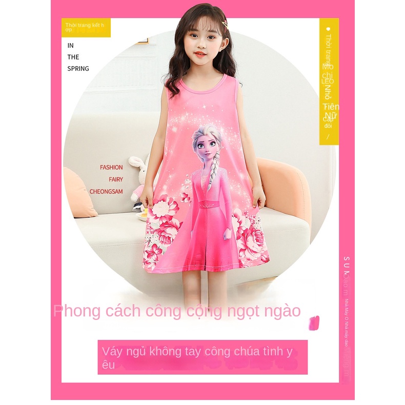 Đầm Ngủ Sát Nách In Hình Công Chúa Elsa Thời Trang Mùa Hè Cho Bé Gái