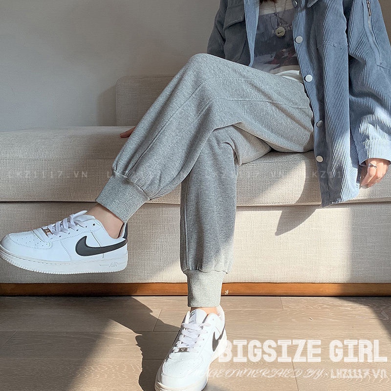 Quần Dài Nữ Quần Tây lưng cao Bigsize Quần Jogger Nỉ cạp chun lưng thun dáng suông thiết kế dây rút đen mùa đông Phong Cách hàn quốc đẹp Thanh Lịch cho nữ