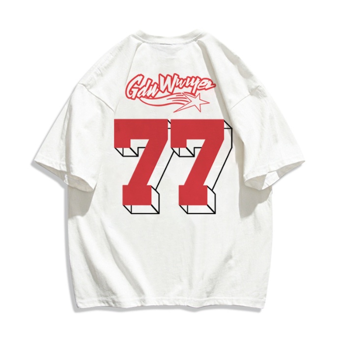 Áo thun FASHMILY 100% cotton dáng rộng tay ngắn họa tiết 77 phong cách Hàn Quốc thời trang mùa hè dành cho nữ