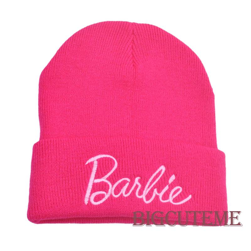 [] - Mũ dệt kim ấm áp cho phụ nữ người lớn thêu chữ màu hồng mùa đông barbie beanie dễ thương