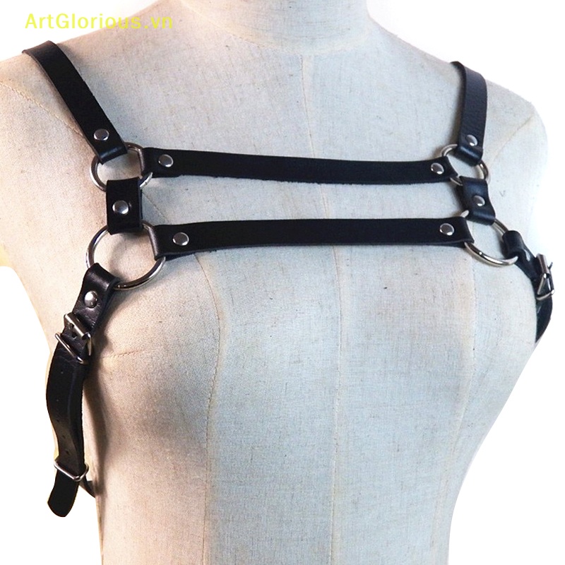 Artglorious men's faux leather chest harness buckles bondage clubwear costume black vn
