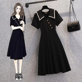 Váy Nữ Mùa Hè Mới Béo Mm Plus Kích Thước Lớn Màu Đen Rời Eo Ôm Chữ A Midi Đầm