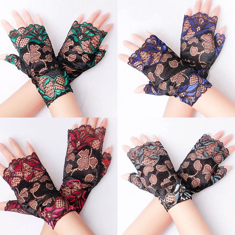 Thời trang ngón tay găng tay ren gợi cảm dành cho nữ găng tay lưới cá nửa ngón