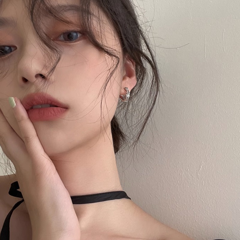 Khuyên tai WE FLOWER bạc s925 hình tròn xoắn đôi tối giản đeo hàng ngày cho nam và nữ