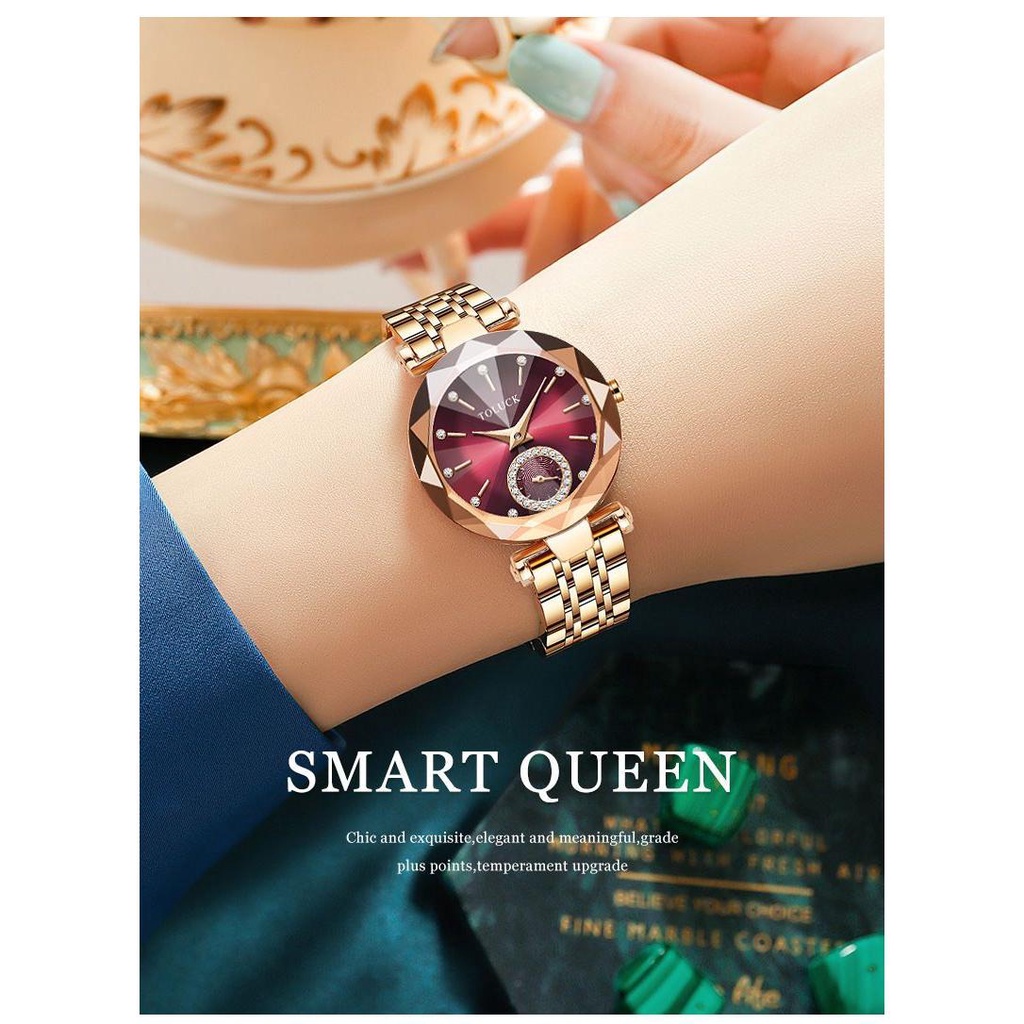 Yp. Đồng Hồ Nữ Dây Thép Đính Kim Cương Nhân Tạo Chống Nước Thời Trang