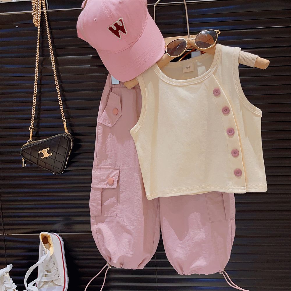 Set Đồ Mùa Hè 2023 Gồm Áo Ba Lỗ Có Dây Rút Và Quần Dài Có Khóa Cài Chéo Cho Bé Gái