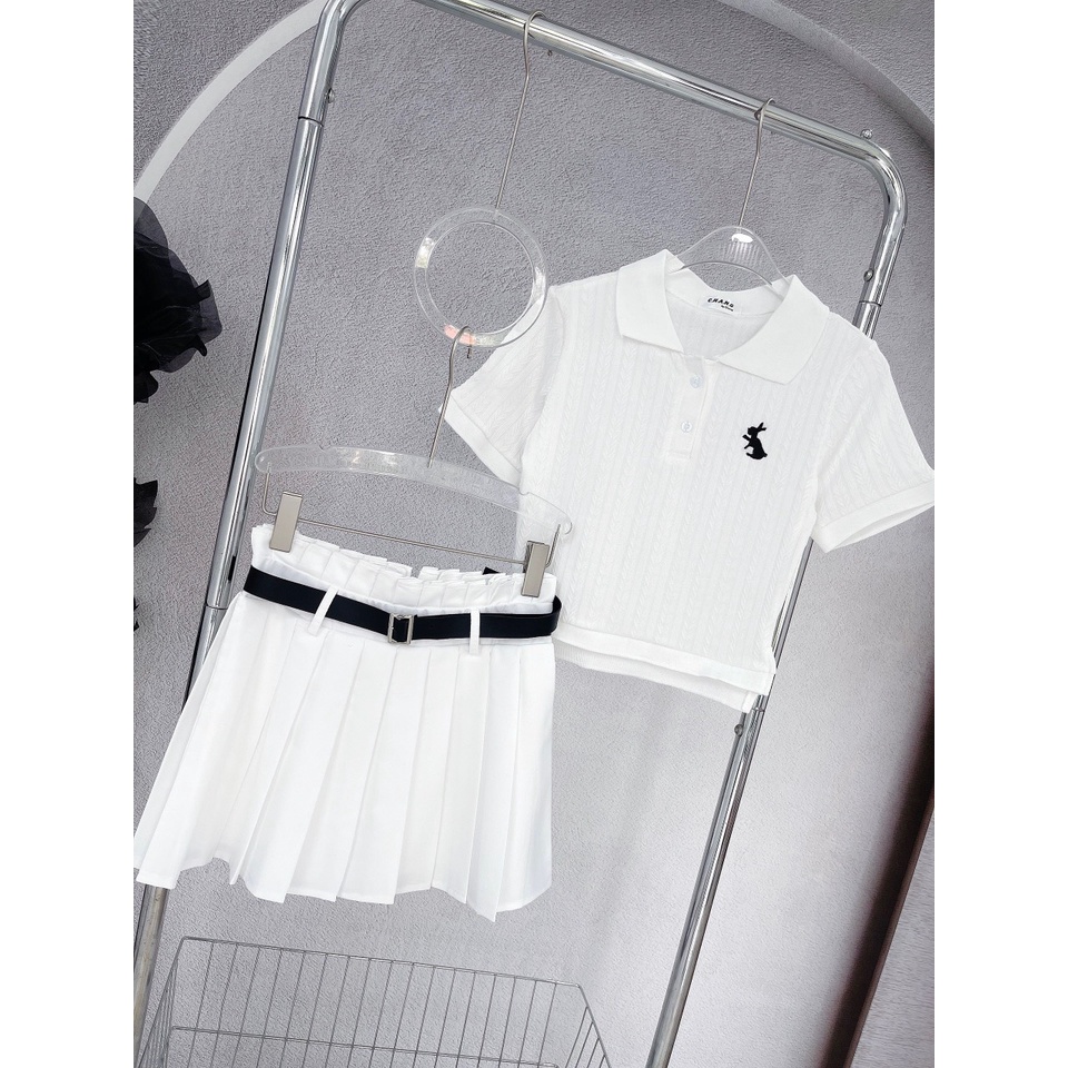 Set chân váy xếp ly sơmi trắng
