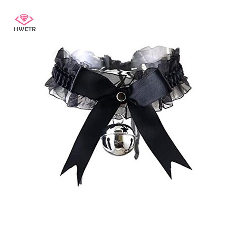 Hwetr gothic phụ nữ vòng cổ gợi cảm nơ nút ren cổ áo mặt dây chuyền chuông nhỏ choker mới