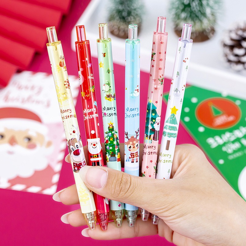 Chủ đề giáng sinh đầy màu sắc 0,5mm bấm bút bi / phim hoạt hình ông già noel xmas cây gel bút / văn phòng phẩm học sinh