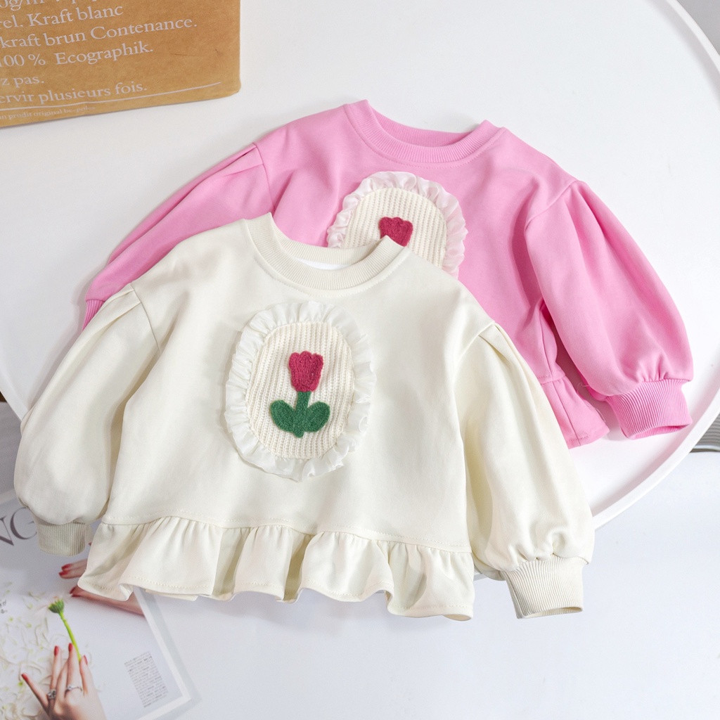 Áo Sweater Cổ Tròn In Hình Trái Tim Dễ Thương Thời Trang Xuân Thu 2023 Cho Bé Gái