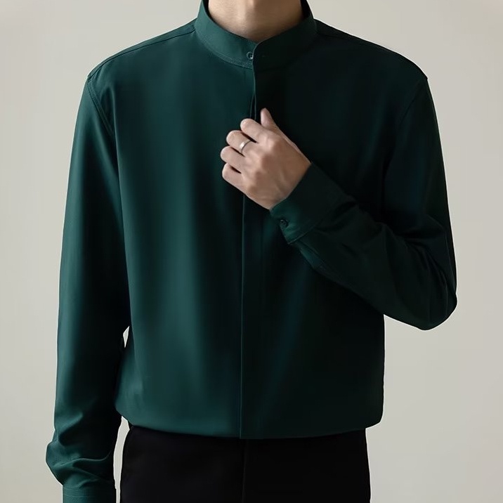 Phong cách trung quốc mới áo sơ mi nam mùa thu phong cách mới nhẹ nhàng phong cách trưởng thành quần áo nam mỏng-vừa vặn non-iron business ice silk long-tay áo sơ mi hợp thời trang