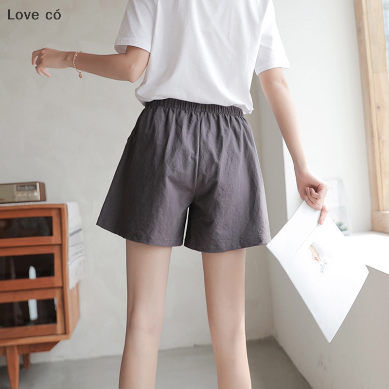 Love có 2023 mới mùa hè cotton linen quần short đi biển phụ nữ quần ngắn cơ bản mini chân rộng quần nữ thời trang giản dị trang chủ thời trang dạo phố tình yêu