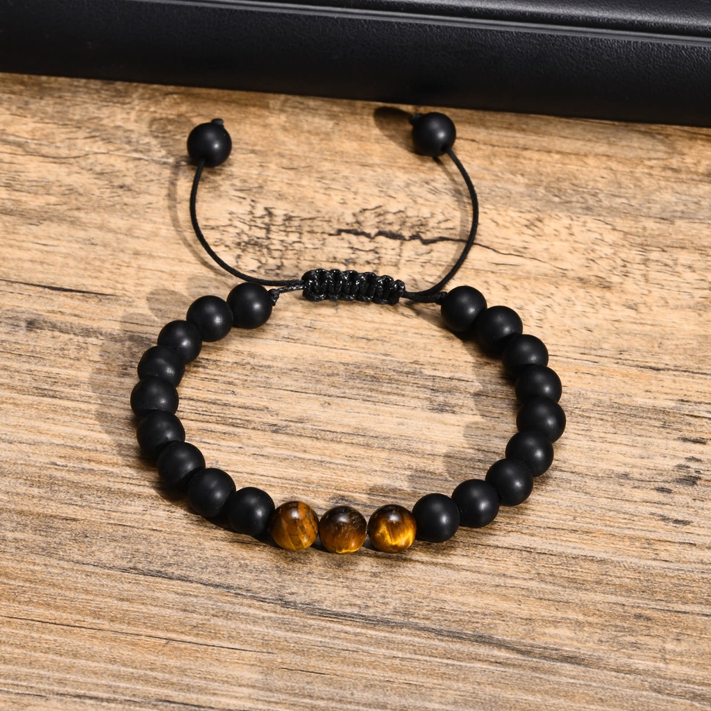 Vnox thương hiệu màu đen 8mm vòng tay nam đính cườm bằng đá tự nhiên, dây đeo cổ tay đính cườm có thể điều chỉnh kích th