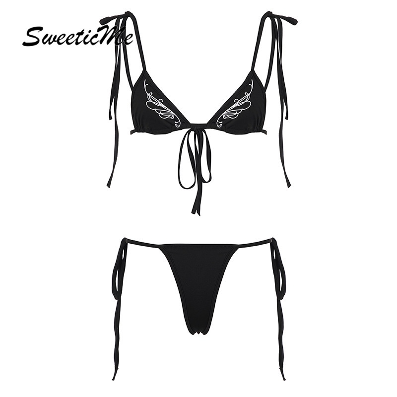 Sweeticme women's 2023 new fashion print viền bộ bikini gợi cảm trên bãi biển kỳ nghỉ nhân quả