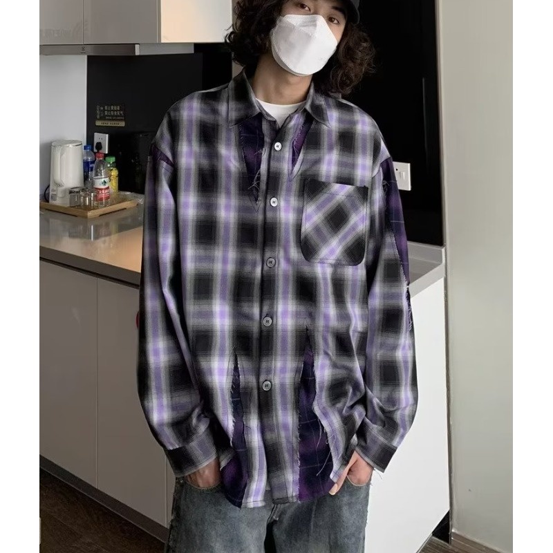 Infinite áo sơ mi nam thời trang đường phố mỹ hip-hop thiết kế sense tops lỏng lẻo đơn giản all-match ve áo sơ mi