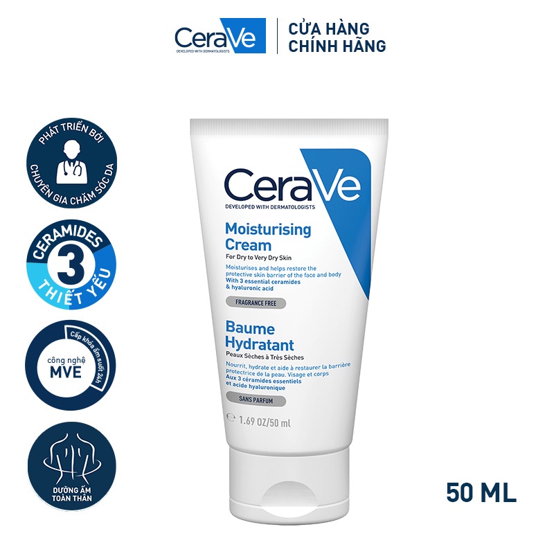 Kem dưỡng ẩm toàn thân (cơ thể và da mặt) Cerave Moisturizing Cream 50ML