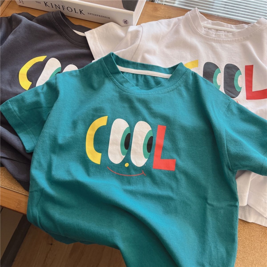 Áo Thun Cotton Trơn Tay Ngắn In Họa Tiết Hoạt Hình Phong Cách Hàn Quốc Thời Trang Mùa Hè Cho Bé Trai