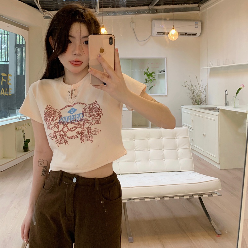 NRVP Áo Thun Tay Ngắn In Họa Tiết Phong Cách Hàn Quốc Mới Cho Nữ