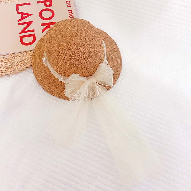 Mũ Cói Chống Nắng Đính Nơ Và Ngọc Trai Thời Trang Mùa Hè Cho Bé Gái Se7en