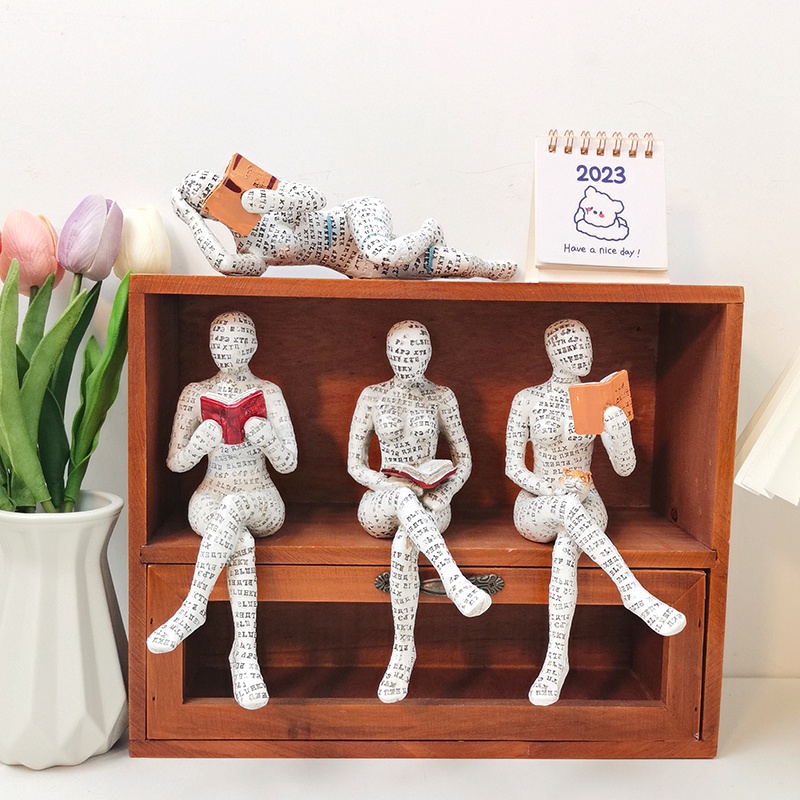 Đồ trang trí Tượng Nữ Đọc Sách Bằng Nhựa Resin Sáng Tạo Trang Trí Nhà Cửa