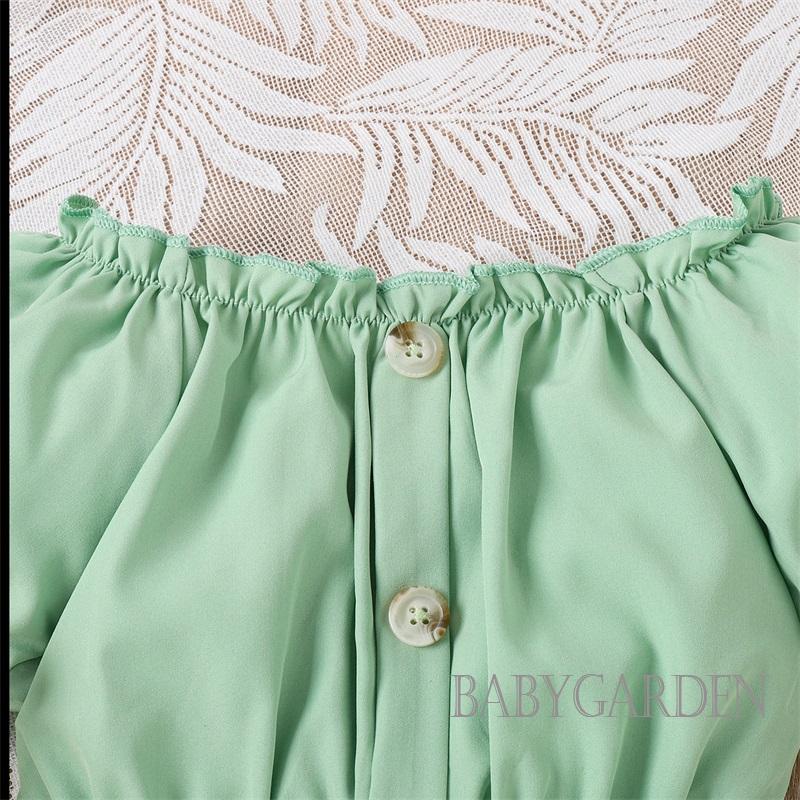 Set Đồ Mùa Hè 3 Món Gồm Áo Tay Cộc Có Nút Cài Màu Xanh Lá + Váy Hoa + Mũ Cho Bé Gái 4-7 Tuổi