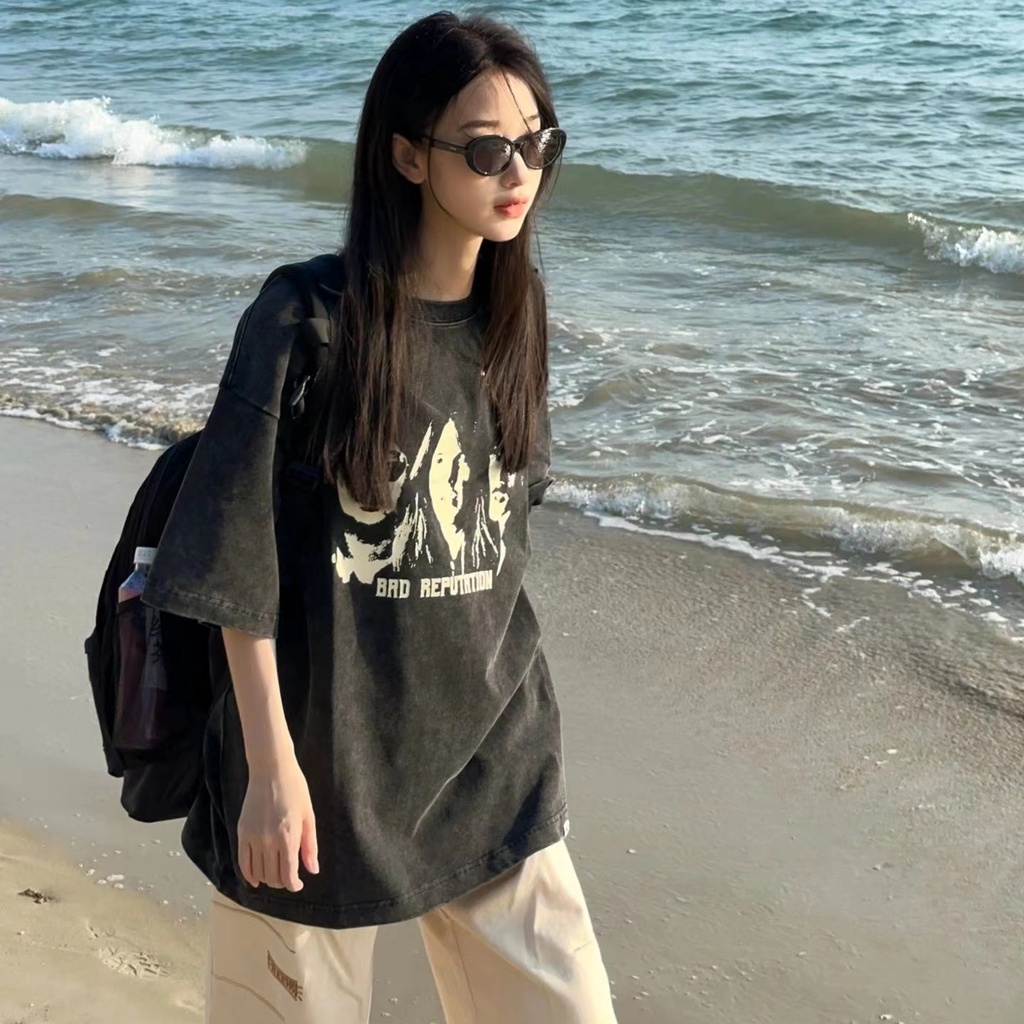 HIIXIIVI Mới Áo Thun 100% Cotton Tay Ngắn Dáng Rộng In Hình Cá Tính