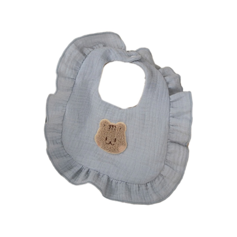 Yếm Ăn Vải Dày Hai Lớp Thêu Gấu Bông May Vá Cho Trẻ Sơ Sinh