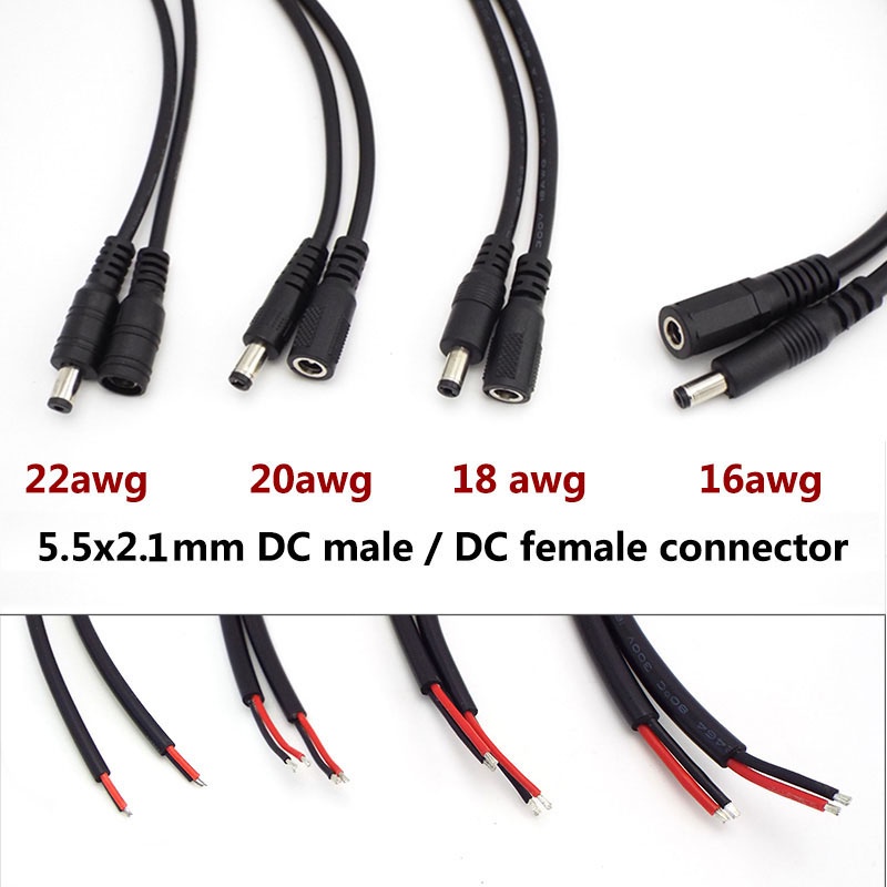 Dây Cáp Nối Nguồn DC Male Female 18cm 3A-10A 16 / 18 / 20 / 22Wg DC 5.5X2.1MM