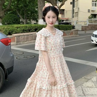 Đầm Dáng Chữ A Cổ Búp Bê Eo Cao In Họa Tiết Hoa Xinh Xắn Thời Trang Cho Nữ