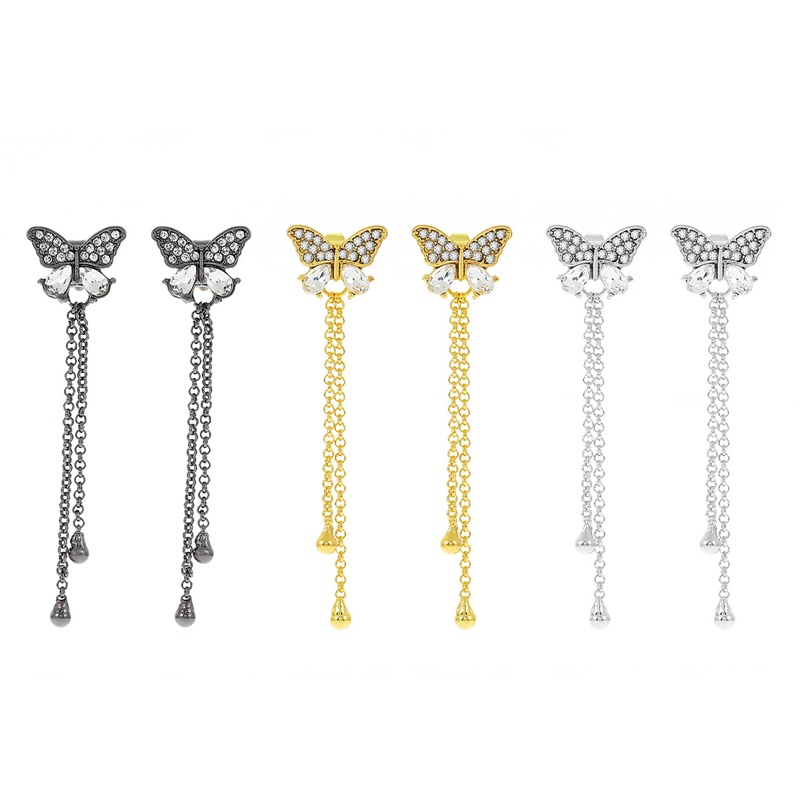 Bông Tai Dài Hình Bướm Đính Đá Zircon Sang Trọng Dành Cho Nữ