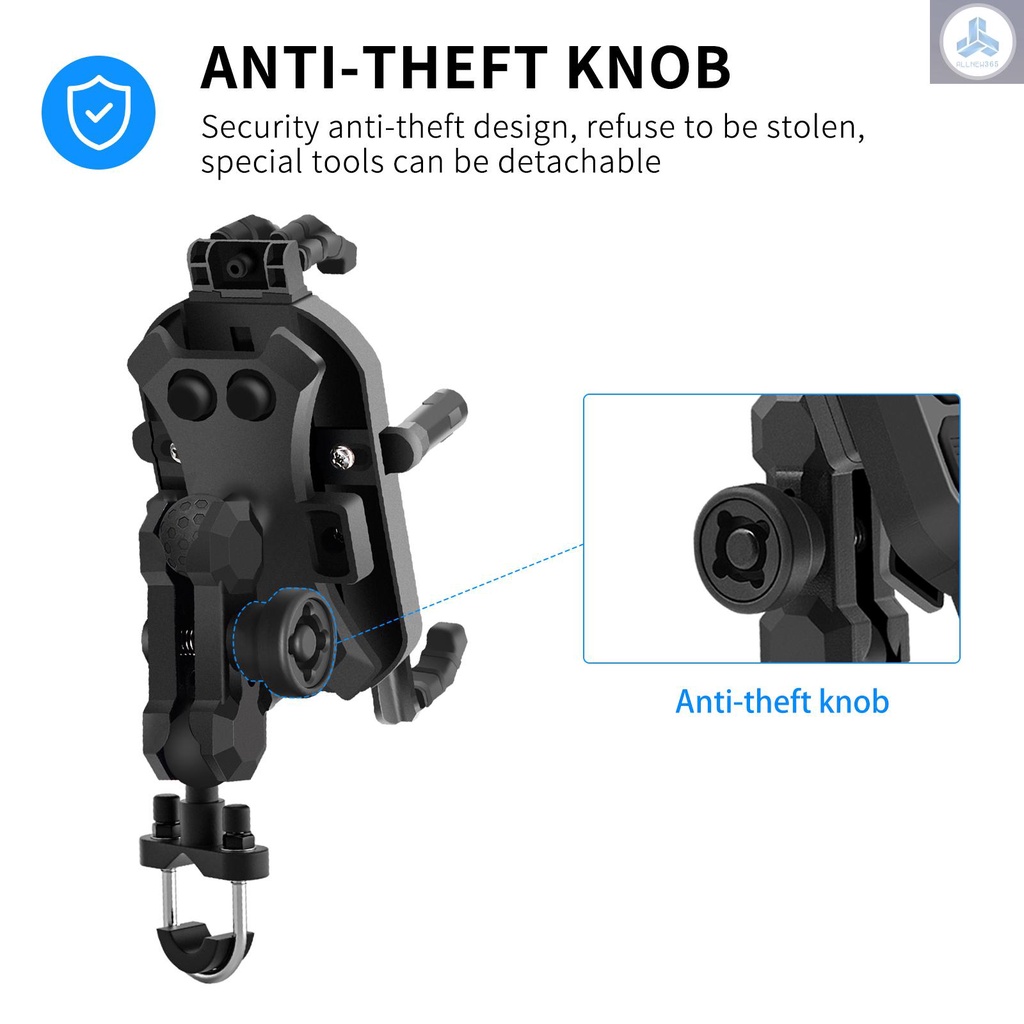 Motorcycle Phone Mount Holder Waterproof Motorcycle Cell Phone Holder Anti-theft 360° Rotation Motorbike Handlebar Mount for 3.5-6.5inch Phone
