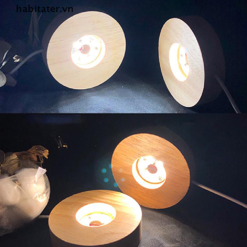 Đế Đèn LED Hình Tròn Bằng Gỗ Kèm Công Tắc USB Độc Đáo Trang Trí Nhà Cửa