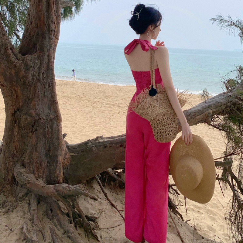 Jumpsuit Hai Dây Ống Rộng Phong Cách Hong Kong Thời Trang Cho Nữ