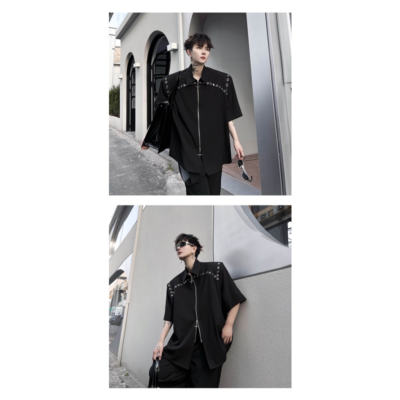 Áo Sơ Mi Tay Ngắn Có Khóa Kéo Đôi Phong Cách Thời Trang Đường Phố Mới 2023