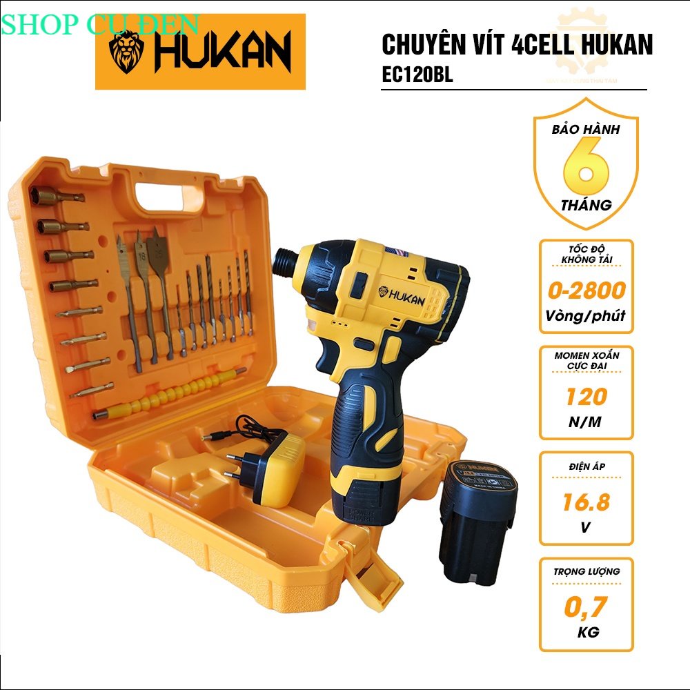 Máy chuyên vít dùng pin HUKAN EC120BL không chổi than chân pin phổ thông chính hãng GÁI TỐT shop cu đen