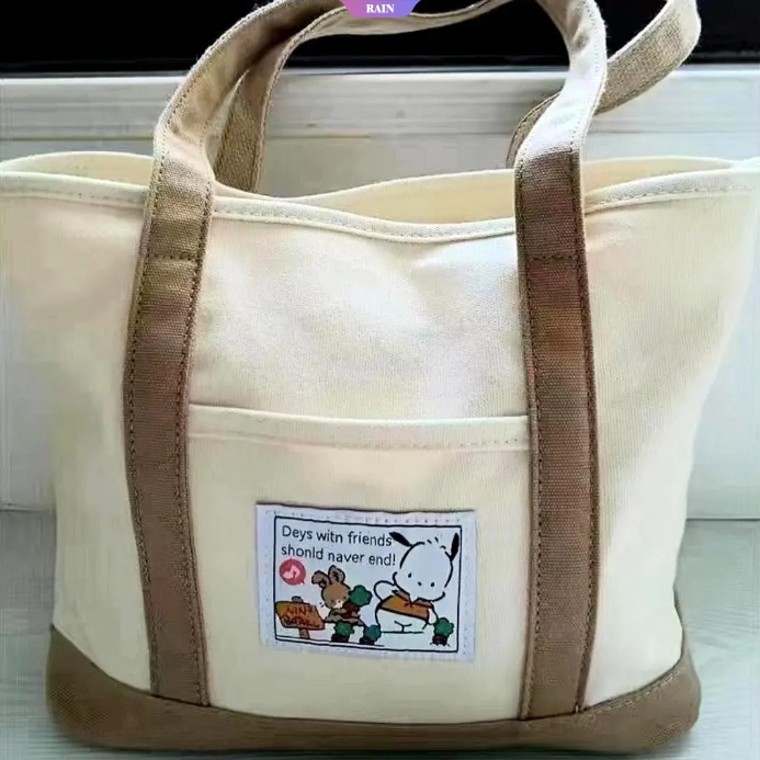 Sanrio Túi Tote Vải Canvas Đeo Vai Sức Chứa Lớn Hình Hello Kitty Cinnamoroll Kuromi Pochacco Đáng Yêu Cho Nữ [RAIN]