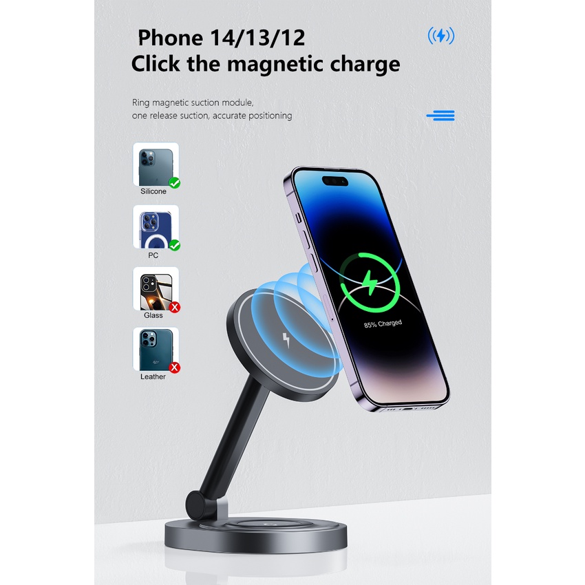 Đế Sạc Nhanh Không Dây 15W Có Nam Châm Bằng Hợp Kim Dành Cho Điện Thoại / Iwatch