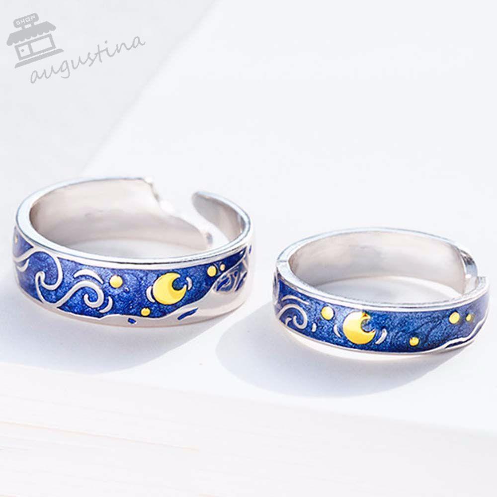 Nhẫn Cặp Đôi Hoạ Tiết Tranh Van Gogh|Trang Sức Thời Trang Màu Sắc Điều Chỉnh Được