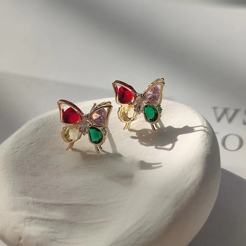 Khuyên Tai Hình Bướm Nhỏ Nhiều Màu Sắc Đính Đá zircon Thời Trang Mùa Hè Cao Cấp Dành Cho Bạn Nữ