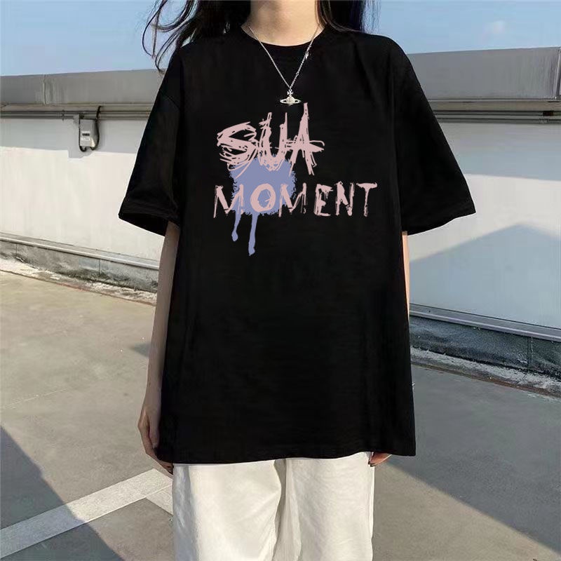 Áo Thun Đen Tay Ngắn Dáng Rộng Phong Cách Harajuku Hàn Quốc Thời Trang Mùa Hè 2023 Dành Cho Nữ