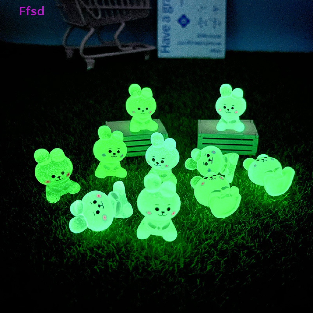 {Ffsd} Bộ 5 Tượng Thỏ Hoạt Hình Dạ Quang Trang Trí Tiểu Cảnh DIY