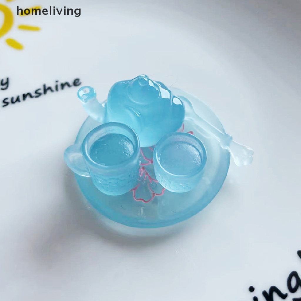 Bộ Ấm Trà Nhỏ Ba Chiều Bằng Nhựa Resin Trong Suốt Dạ Quang Chạm Khắc Ba Chiều Trang Trí Thủ Công