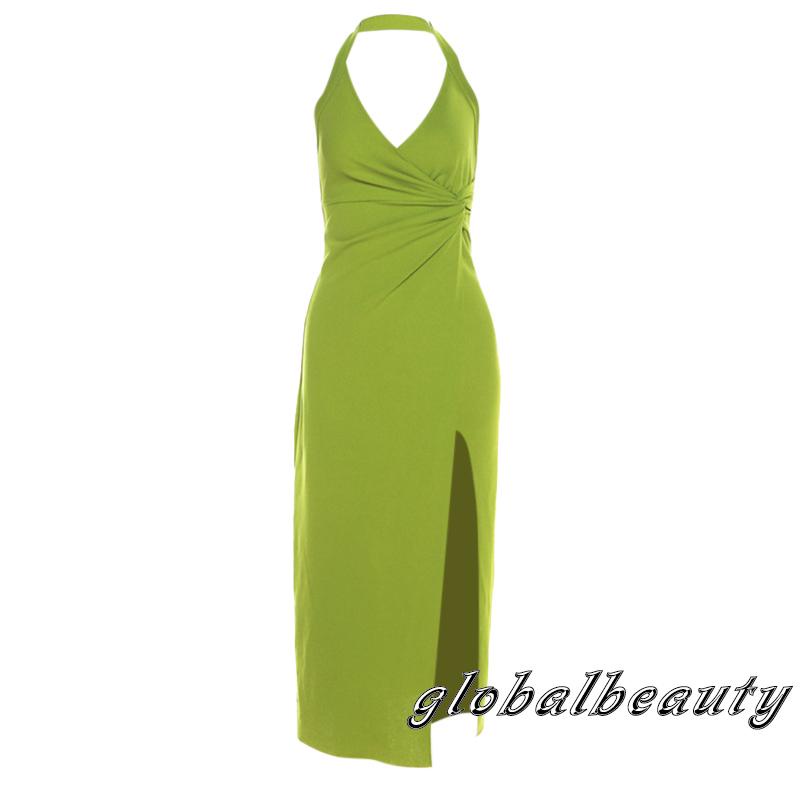 Đầm Midi Không Tay Cổ Chữ V Màu Sắc Thời Trang Mùa Hè Cho Nữ