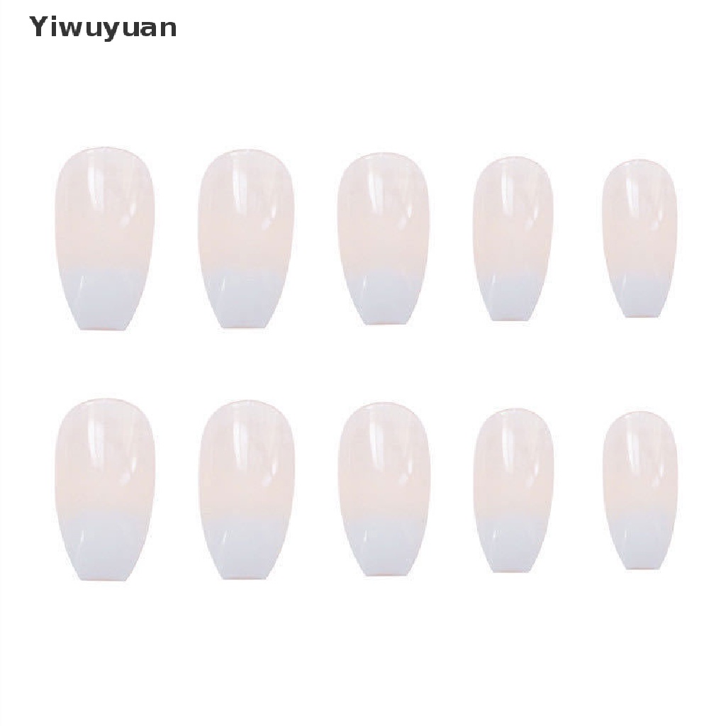 < Yiwuyuan > Keo Dán Móng Tay Giả Acrylic Màu Trắng Gradient Kiểu Pháp